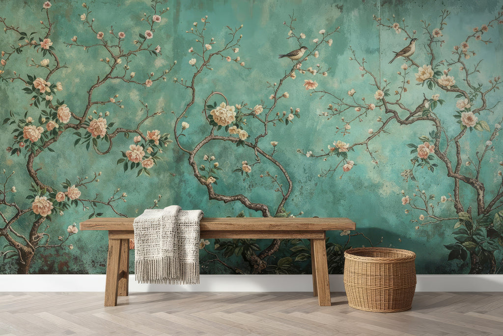 Vintage Chinoiserie Bird Blossom Peel Stick Wallpaper