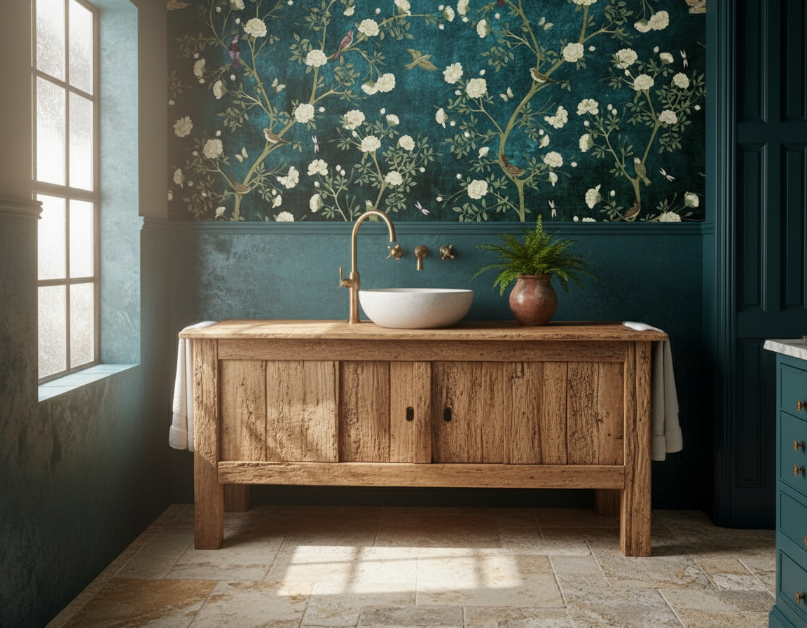 Elegant Blue Chinoiserie Cherry Blossom Bird Peel and Stick Wallpaper