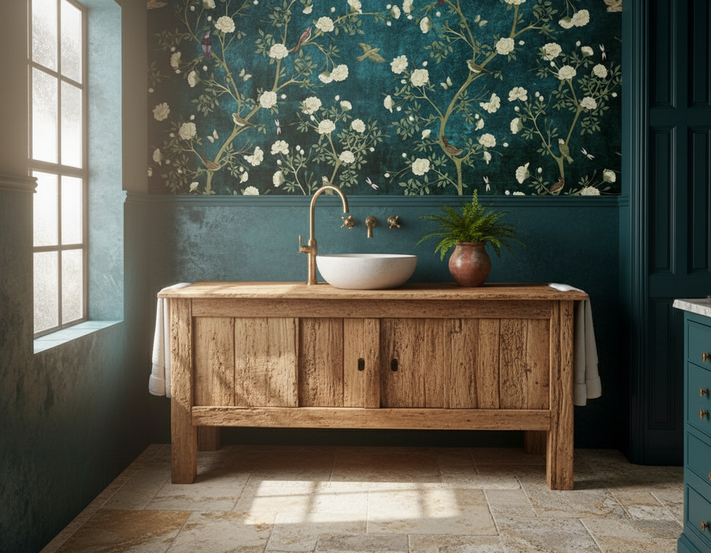 Elegant Blue Chinoiserie Cherry Blossom Bird Peel and Stick Wallpaper