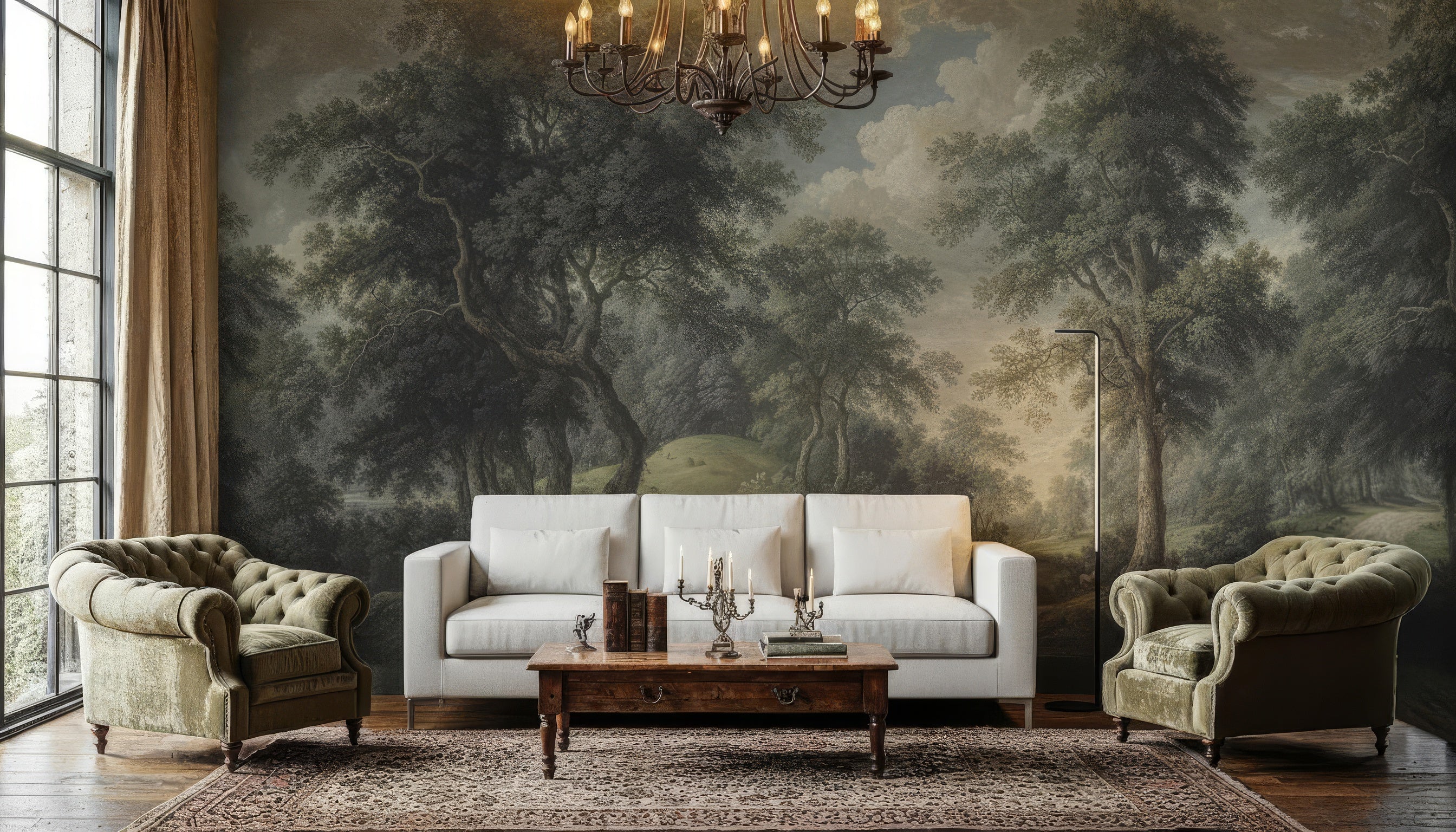 Vintage Botanical Trees Landscape Peel and Stick Wall Mural Wallpaper