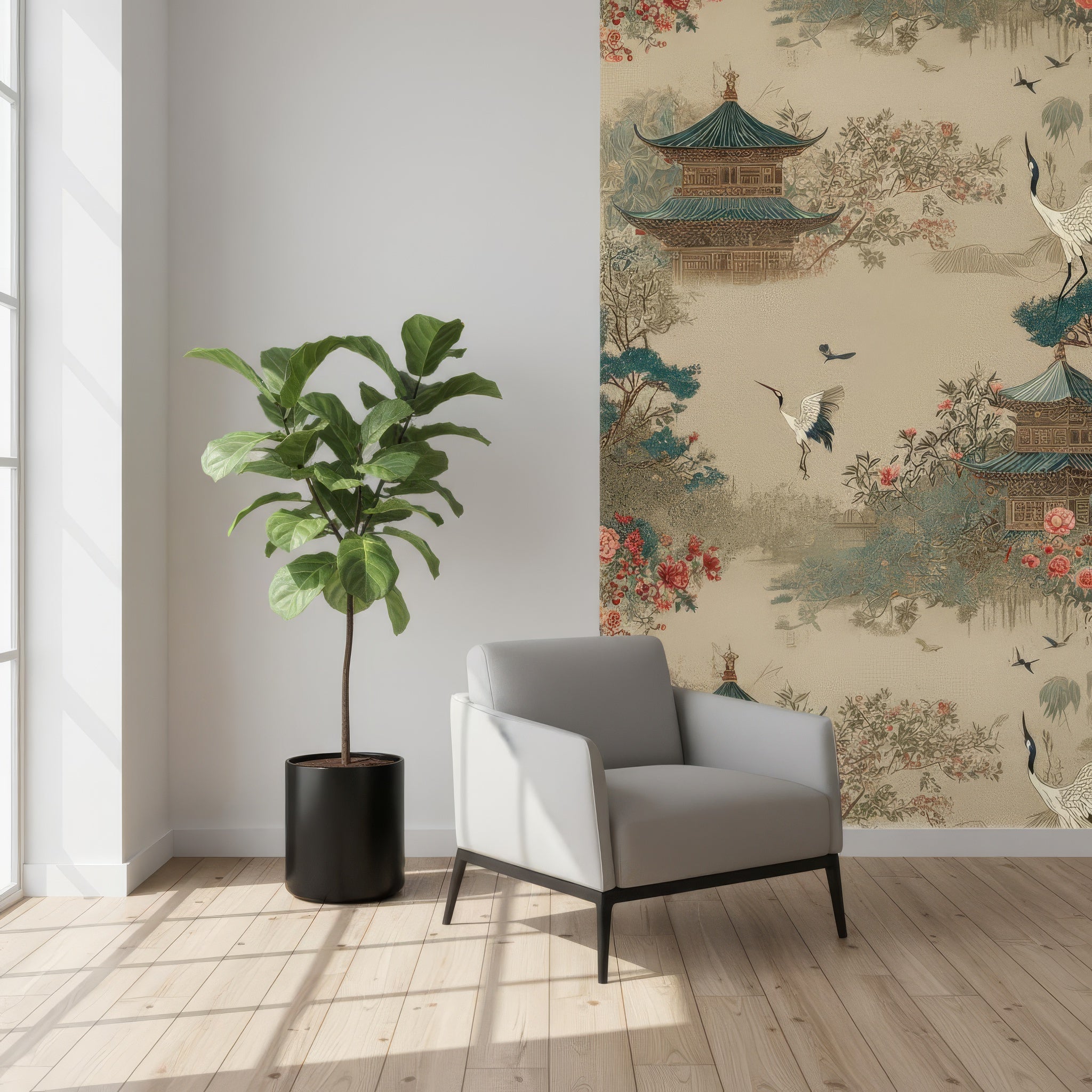 Vintage Chinoiserie Birds & Flowers Peel Stick Wallpaper