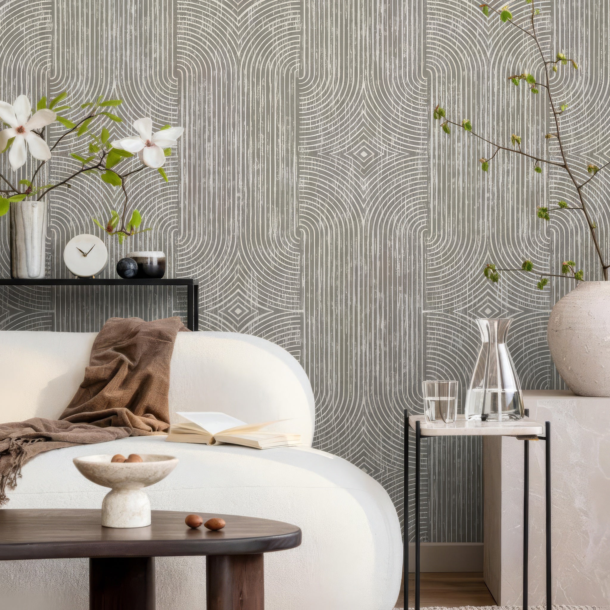 Beige Boho Abstract Peel and Stick Wallpaper - Removable Wall Art Decor