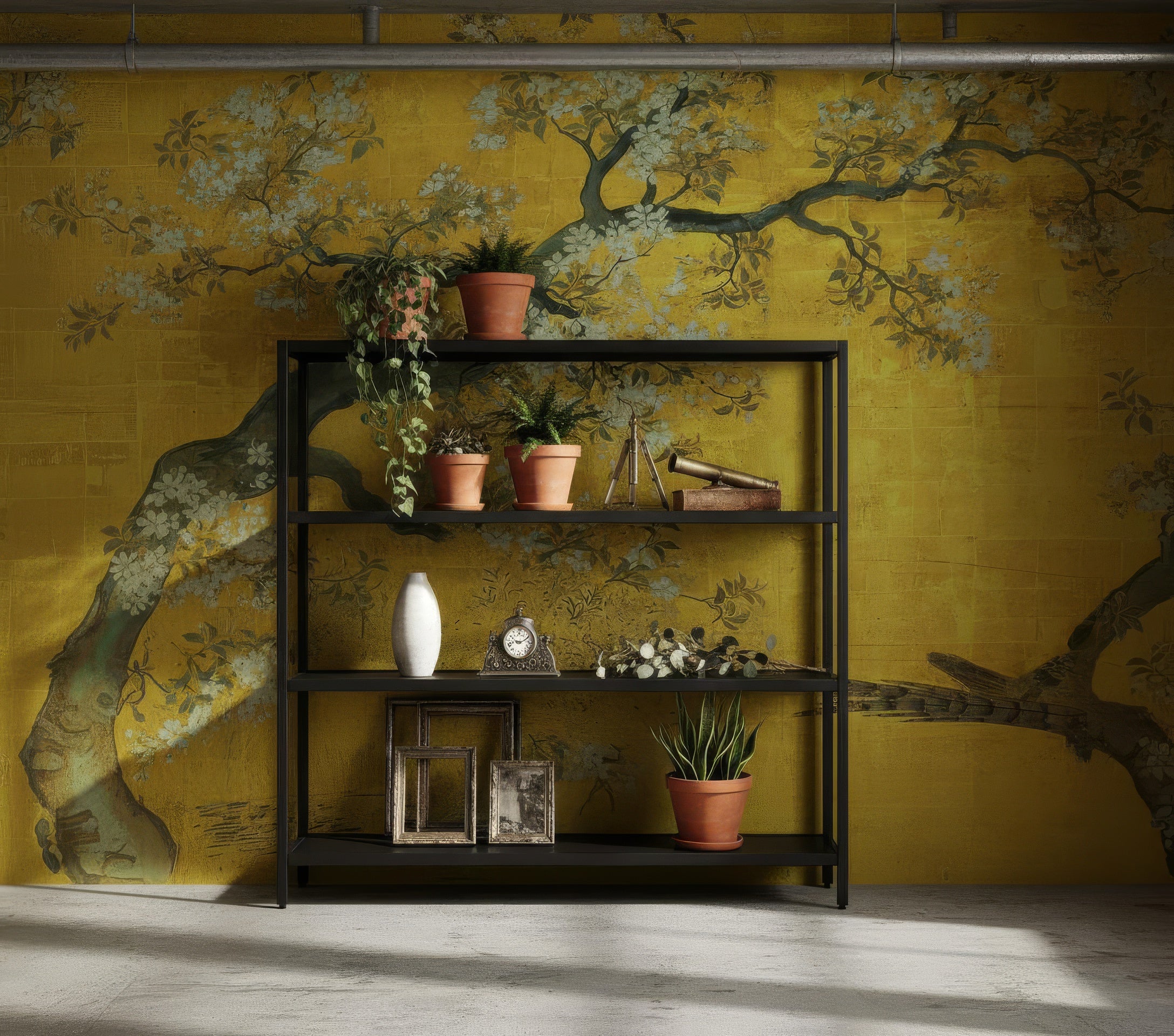 Elegant Gold Chinoiserie Peel and Stick Wallpaper - Vintage Floral & Bird Mural