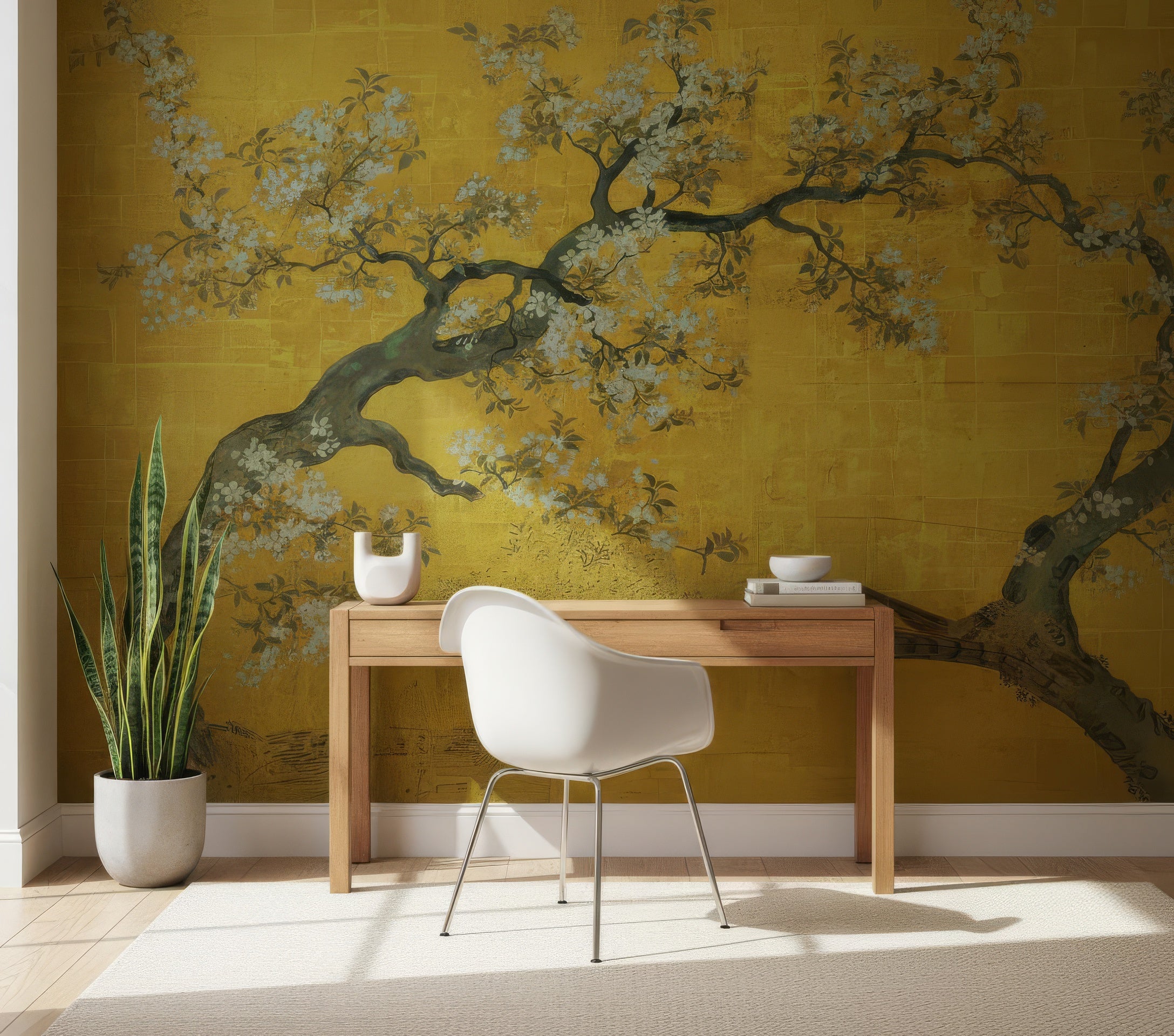 Elegant Gold Chinoiserie Peel and Stick Wallpaper - Vintage Floral & Bird Mural