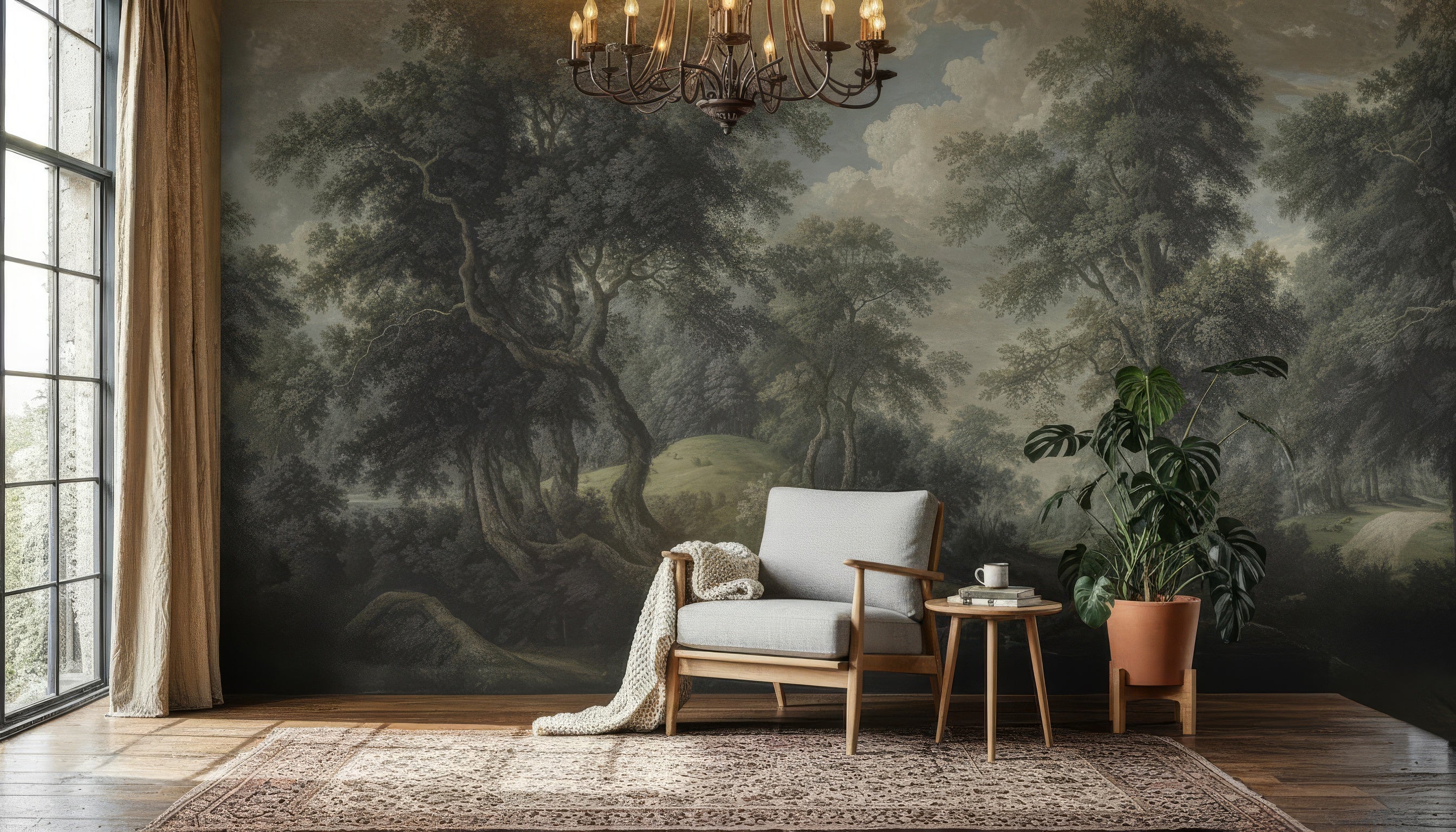 Vintage Botanical Trees Landscape Peel and Stick Wall Mural Wallpaper