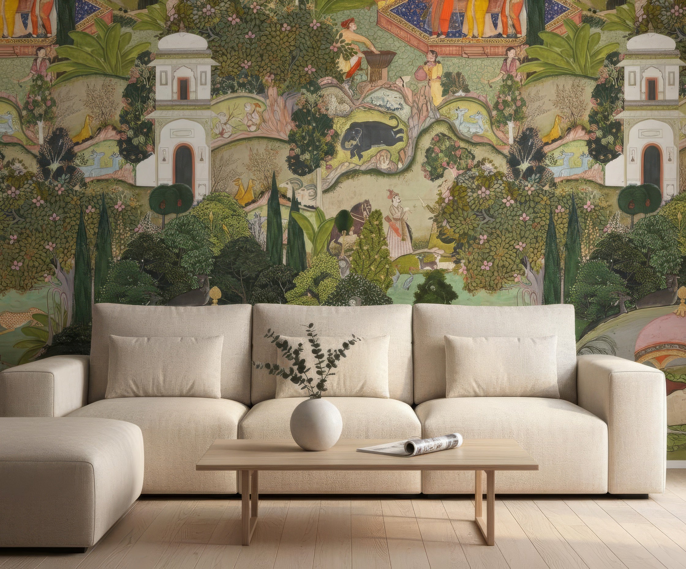 Jaipur Garden Peel & Stick Wallpaper - Vibrant Green Floral Wall Mural