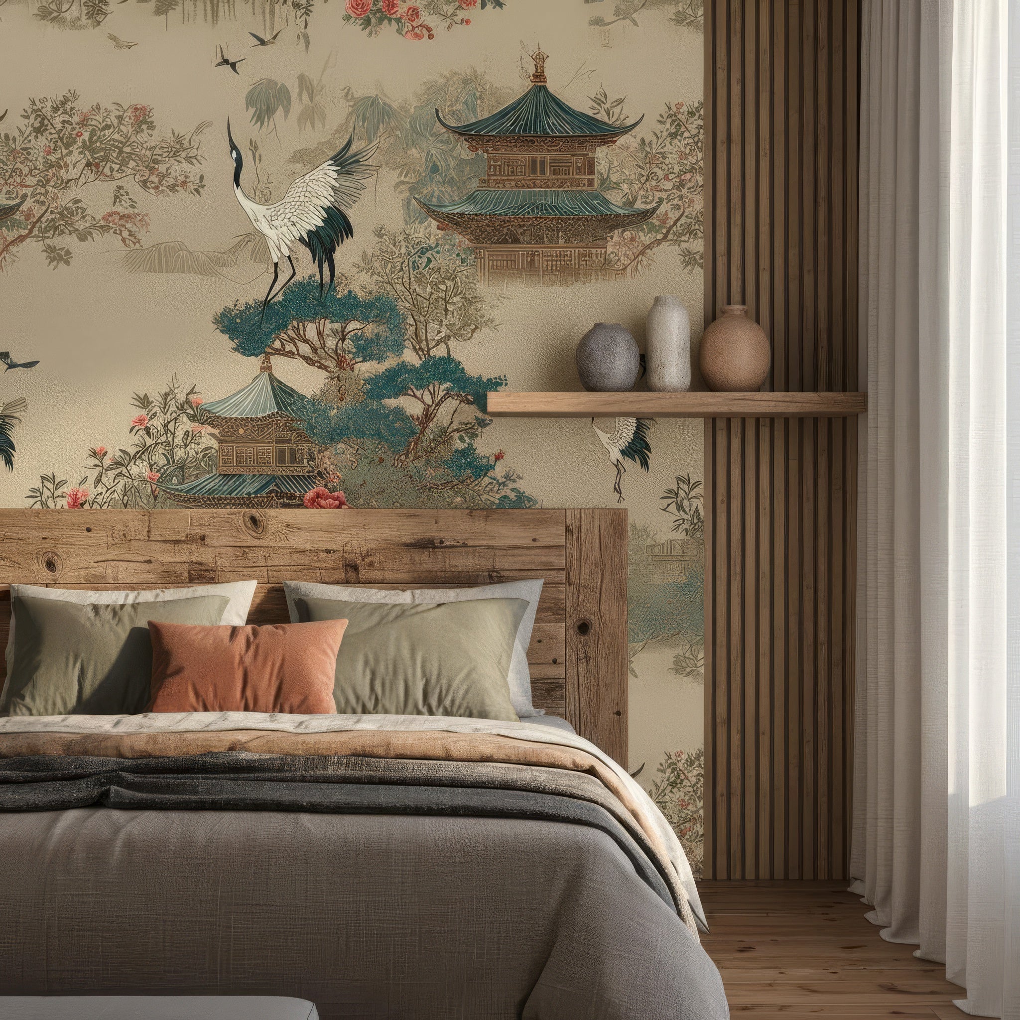 Vintage Chinoiserie Birds & Flowers Peel Stick Wallpaper