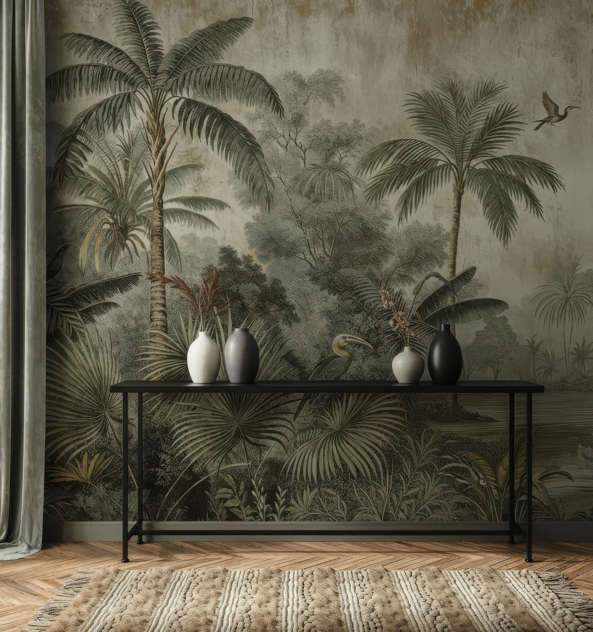 Tropical Palm Tree Peel and Stick Wallpaper - Vintage Rainforest Wall Mural