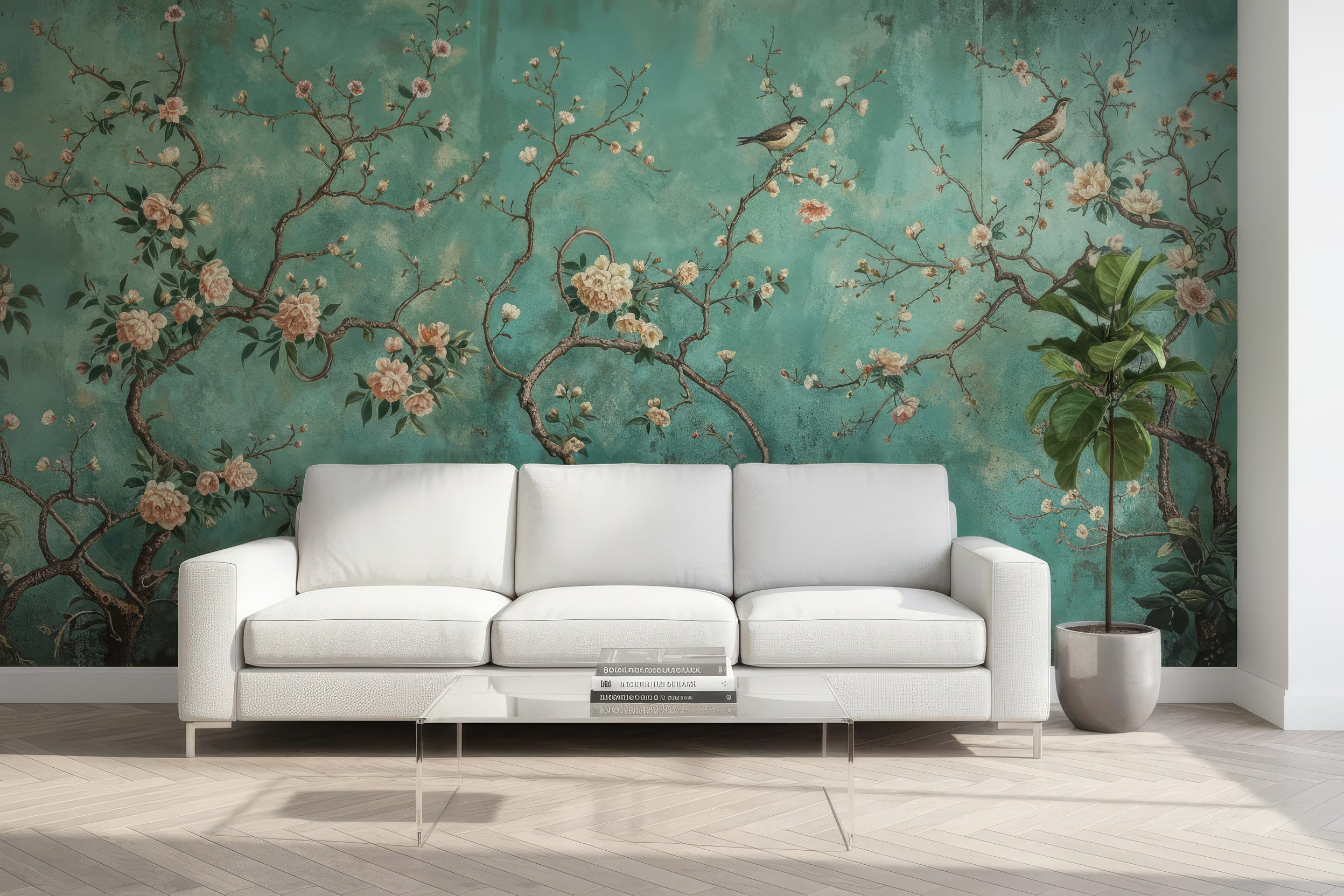 Vintage Chinoiserie Bird Blossom Peel Stick Wallpaper