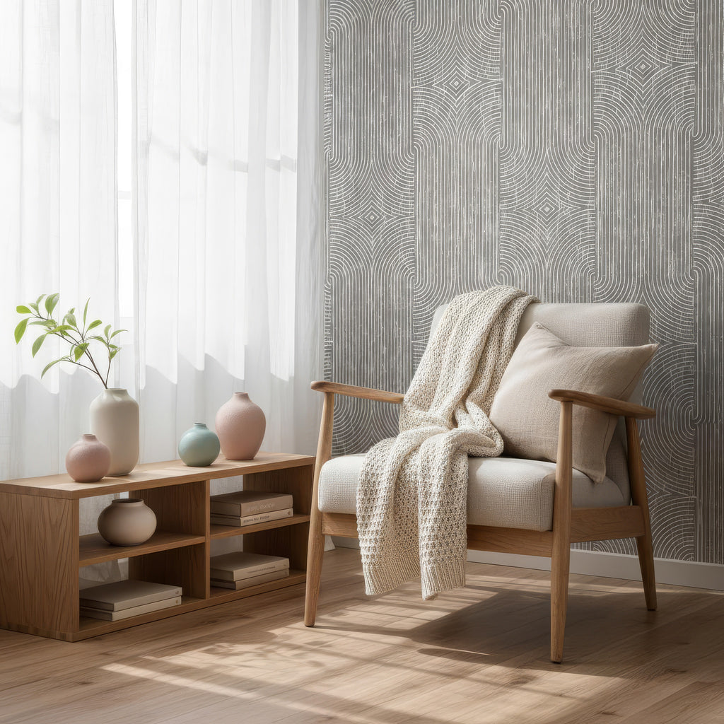 Beige Boho Abstract Peel and Stick Wallpaper - Removable Wall Art Decor