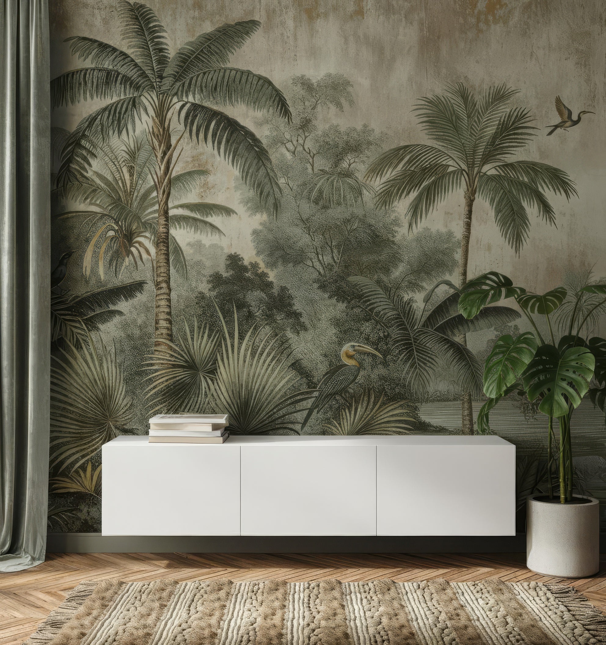 Tropical Palm Tree Peel and Stick Wallpaper - Vintage Rainforest Wall Mural