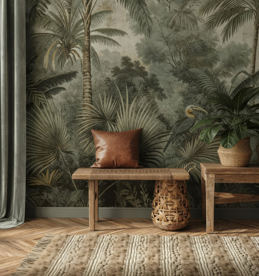 Tropical Palm Tree Peel and Stick Wallpaper - Vintage Rainforest Wall Mural