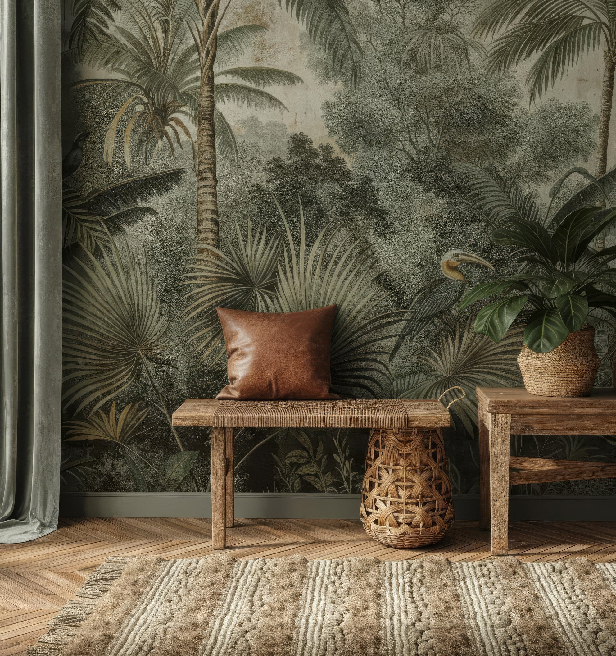Tropical Palm Tree Peel and Stick Wallpaper - Vintage Rainforest Wall Mural