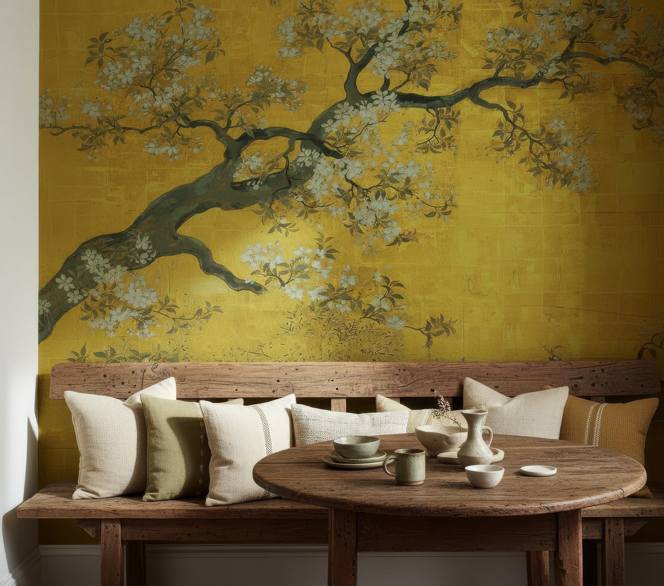 Elegant Gold Chinoiserie Peel and Stick Wallpaper - Vintage Floral & Bird Mural