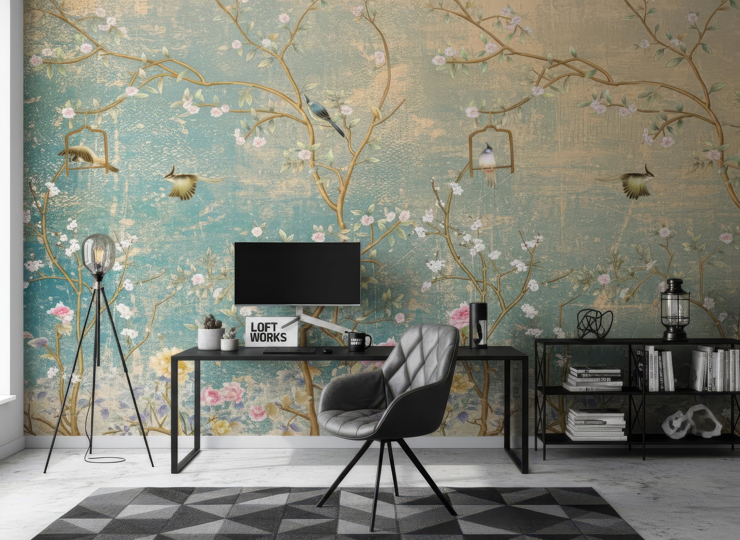 Elegant Chinoiserie Peel and Stick Wallpaper - Sakura Tree & Birds Vinyl Mural